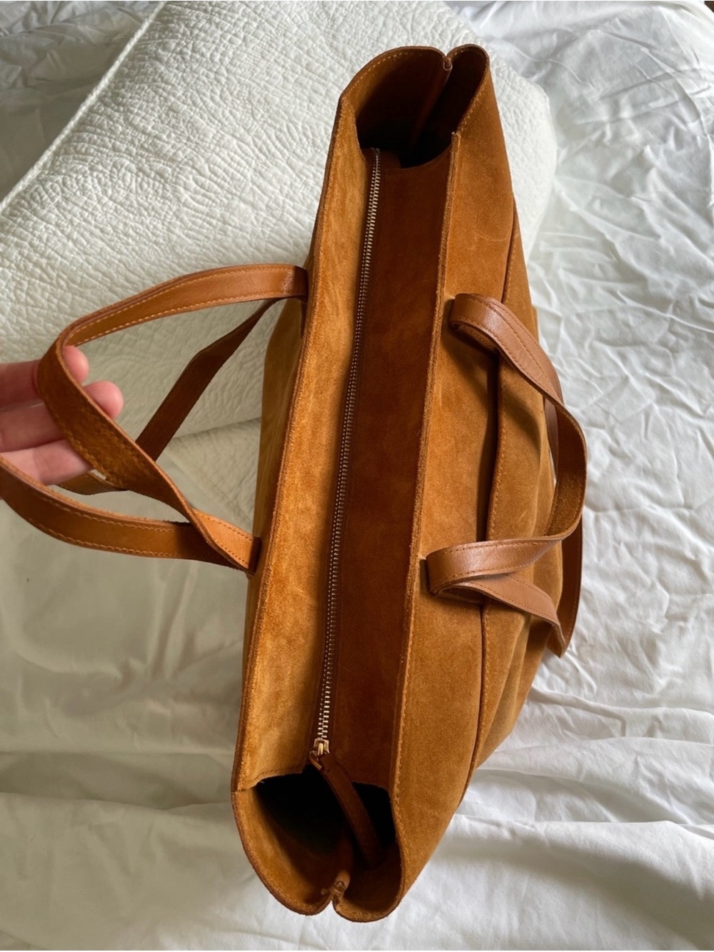Madewell Essentials Suede Tote in Cognac Brown - Picture 6 of 12